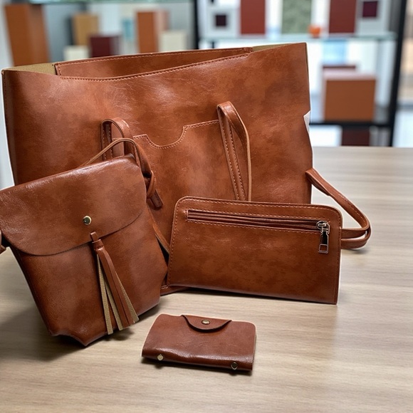 Vegan bag collection. 4 piece ensemble. Cognac Brown - Picture 12 of 16
